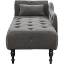 60.6" Velvet Chaise Lounge Buttons Tufted Nailhead Trimmed Solid Wood Legs with 1 Pillow,Grey (Left Arm Design as Shown in the Picture)