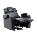 Modern PU Leather Power Recliner with Cooling Cup Holder, Bluetooth Speaker, LED Lights, and Tray Table in Black