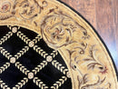 Oval Tibetan Rug 8x10, French Aubusson Design, Wool Handmade Vintage Carpet, Black & Beige, Soft Wool Pile