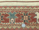 Turkish Runner Rug 2.4 x 8, Kazak Geometric Heriz Pattern, Beige Red