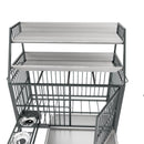 Large pet cage with storage rack, drawers with stainless steel food and water basins, double-layer storage rack made of iron frame and MDF material, sturdy, exquisite, and practical (black+smoke gray)