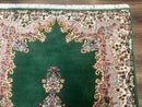 Green Persian Kerman Rug 4x6, Semi Open Field, Green & Cream, Vintage