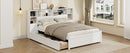 White Wooden Storage Bed with Tall Extended Bookcase Headboard, 6 Drawers and Charging Station for Teens Adults, No Box Spring Needed,Full