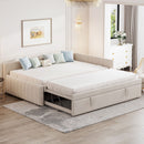 Full Size Upholstered L-Shaped Upholstered Daybed with Twin
Size Pop Up Trundle, Beige