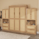 Full Size Solid Wood With Rattan Murphy Bed Cabinet Space-Saving Bed with 2 Side Cabinet Storage Shelves, Perfect for Guest Room, for Bed Room, Guest Room, Home Office, Natural