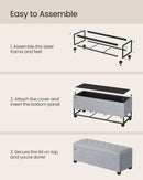 Dove Gray Velvet Storage Ottoman Bench 43 Inches Length