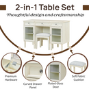 Multi-Functional 2-in-1 Vanity Desk with Flip-Top Mirror, White Oak, MDF Material, 46.5-Inch