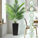 Square Planter for Indoor or Outdoor Use, 22-Inch High Faux Rattan Design Flower Pot with Automatic Watering System for Porch, Patio, Backyard, Makes Keeping Flowers Easier (Pack of 2, Black)