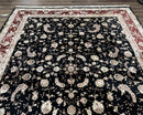 Sino Persian Rug 9x12, High Quality Oriental Carpet, Black and Maroon, Wool and Silk, Allover Floral Pattern, Hand Knotted, Vintage Rug Nice