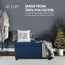 Blue Linen 30-Inch Storage Ottoman Bench Removable Lid