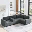 L-shaped 4-seater 105.5''*66.5'' corduroy sofa, large storage armrests with center console, USB charging, left and right seats can be switched, 2 packages of 130