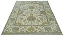8.6x10 Ivory, Beige and Charcoal Hand Knotted Heriz Serapi Floral Area Rug | TRDCP1186810