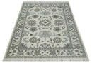 8.6x12 Traditional Ivory and Taupe Antique Style Hand knotted Traditional Wool Area Rug | AC408612