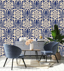 Dark Blue Vintage Pattern Wallpaper