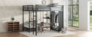 King over Twin XL Size Bunk Bed Frame with Built-in Wardrobe, Metal Bunk Bed with Foldable Desk and, Black