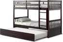 Twin Over Twin Bunk Bed With Trundle In Espresso Solid Wood