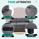 L Shaped Sectional Sleeper Sofa With USB Ports Gray Leather
