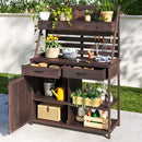Brown Fir Wood Potting Bench - 5-Drawer Garden Workstation with Slatted Back Panel & Storage Cabinet