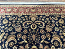 Indo Persian Rug 8x10, Navy Blue and Red, Floral Allover, Hand Knotted Vintage Wool Carpet, Indo Sarouk