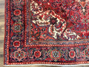 Persian Heriz Rug 7x10, Red and Navy, Geometric Medallion, Vintage Wool Carpet