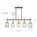 Chandelier 5 Light, Fixture Over Table - Black / Gold