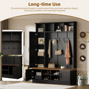 ON-TREND Versatile 3-in-1 Hall Tree with 6 Hooks, Farmhouse Walnut Storage Bench with Adjustable Shelves, 55'W Modern Entryway Coat Rack with Multiple Storage Space for Mudroom, Living Room, Black