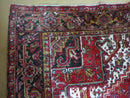 Heriz Rug 9x11, Geometric Persian Carpet Room Sized, Tribal Medallion Rug, Red Ivory Dark Blue Handmade Wool Rug for Living Room Dining Room