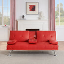 67-inch Red Leather Multifunctional Double Folding Sofa Bed with Coffee Table for Office Use