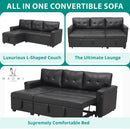 Sleeper Sectional Sofa Black Leather With Convertible Bed