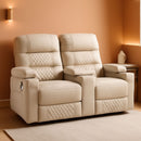 Power Recliner Loveseat With Console And Heat Vibration USB Light Grey
