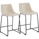 (Set of 2) Vintage Style 24-Inch Armless Industrial Faux Leather Counter Stool with Metal Legs and Footrest for Kitchen Island, Cafe, Pub, Bar Counter, Cream and Black