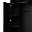 ON-TREND Versatile 3-in-1 Hall Tree with 6 Hooks, Farmhouse Walnut Storage Bench with Adjustable Shelves, 55'W Modern Entryway Coat Rack with Multiple Storage Space for Mudroom, Living Room, Black