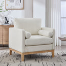 35.4' Wide Modern Farmhouse Performance Accent Chair with Natural Wood Legs, Wood Base Reading Armchair Single Sofa with Two Bolster Pillows for Living Room Offices and Lounge, Ivory Boucle.