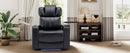 Modern PU Leather Power Recliner with Cooling Cup Holder, Bluetooth Speaker, LED Lights, and Tray Table in Black