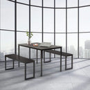Espresso Textured Metal Frame Dining Table Benches