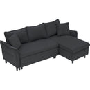 This 80-inch black corduroy L-shaped sofa comes with two small throw pillows that can be converted into a sofa bed for storage