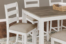 Skempton - Counter Height Dining Table and Bar Stools (Set of 7) - White / Light Brown