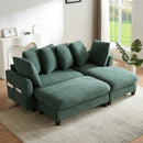 Upholstered Sectional Sofa with Movable Ottoman and Storage in Green Chenille, 83 Inch