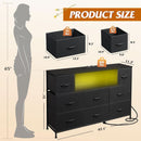 Black Fabric Dresser With Charging Station And LED Lights