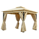 TREXM 10x10 Outdoor Gazebo Tent with Double Roofs, Patio Gazebo with Mosquito Netting and Privacy Screens, Patio Canopy for Shade and Rain for Backyard, Garden, Lawn and Deck (Beige)