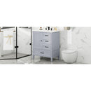 30' Bathroom Vanity with Sink, Bathroom Cabinet with A Door, Three Drawers, Solid Wood Legs & MDF Board, Adiustable Foot Pads, Grey (Other Color: N725P195409K)