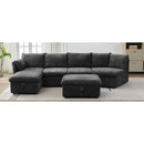 146.9" L-shaped Sofa Sectional Sofa Couch Pull-out Sofa Bed with a Movable Storage Ottoman, a Storage Chaise Lounge and Two USB Ports for Living Room, Grey