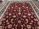 Sino Persian Rug 9x11, Burgundy and Navy Blue, Fine 200 KPSI, Floral Allover