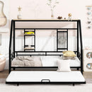 Twin Size Metal House Bed with Trundle, Black