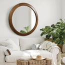 30 Inch Walnut Round Wall Mirror Rustic Style