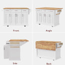K&K 54inch Large Kitchen Island with Rubber Wood Drop Leaf, Embossed Texture Rolling Kitchen Cart on 4 Wheels with 4 Doors and 3 Drawers, Kitchen Island with Storage for Kitchen, Dining Room,White