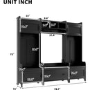 Modern Style 4-in-1 Multiple Functions Hallway Coat Rack with Seven Metal Black Hooks, Entryway Bench Hall Tree with Ample Storage Drawer, Black