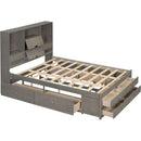 King Size Platform Bed with Storage Headboard and 8 Drawers, Gray