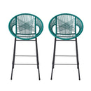 Ferrara Outdoor Patio Teal Faux Wicker Barstool Set, Durable PE Material, Ergonomic Design, Teal Wicker with Black Frame