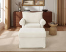 Beige Chenille Contemporary Ottoman Reading Chair Set